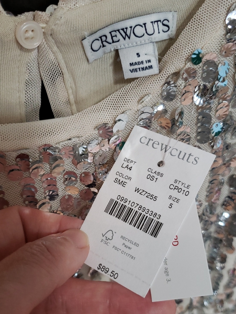 NWT J. Crew Girls Short Sleeve Silver Sequins Shift Dress, Size 5 - Picture 5 of 12